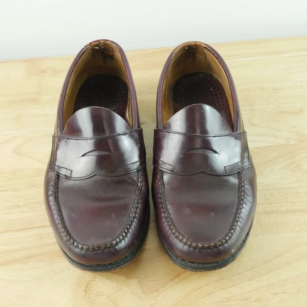 GH Bass Mens Logan Penny Loafers Burgundy Leather Slip On Shoes‎ 10 EEE Preppy